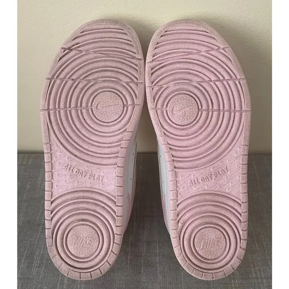 NIKE Court Borough Low Recraft Youth Girls Size 2 Pink White Sneakers